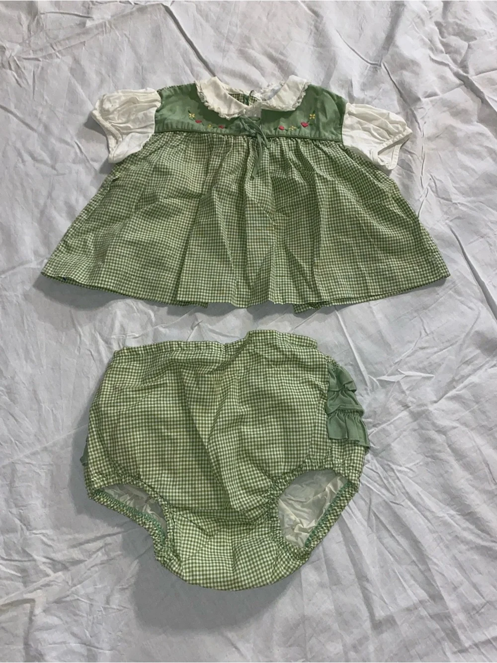 Green Gingham Baby Dress & Bloomers Set - Kids Accessories